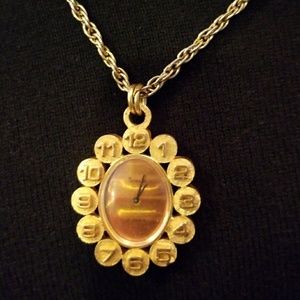 Rare Crown Trifari MCM Clock Pendant Necklace